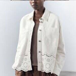 Zara Off-White Eyelet Jacket